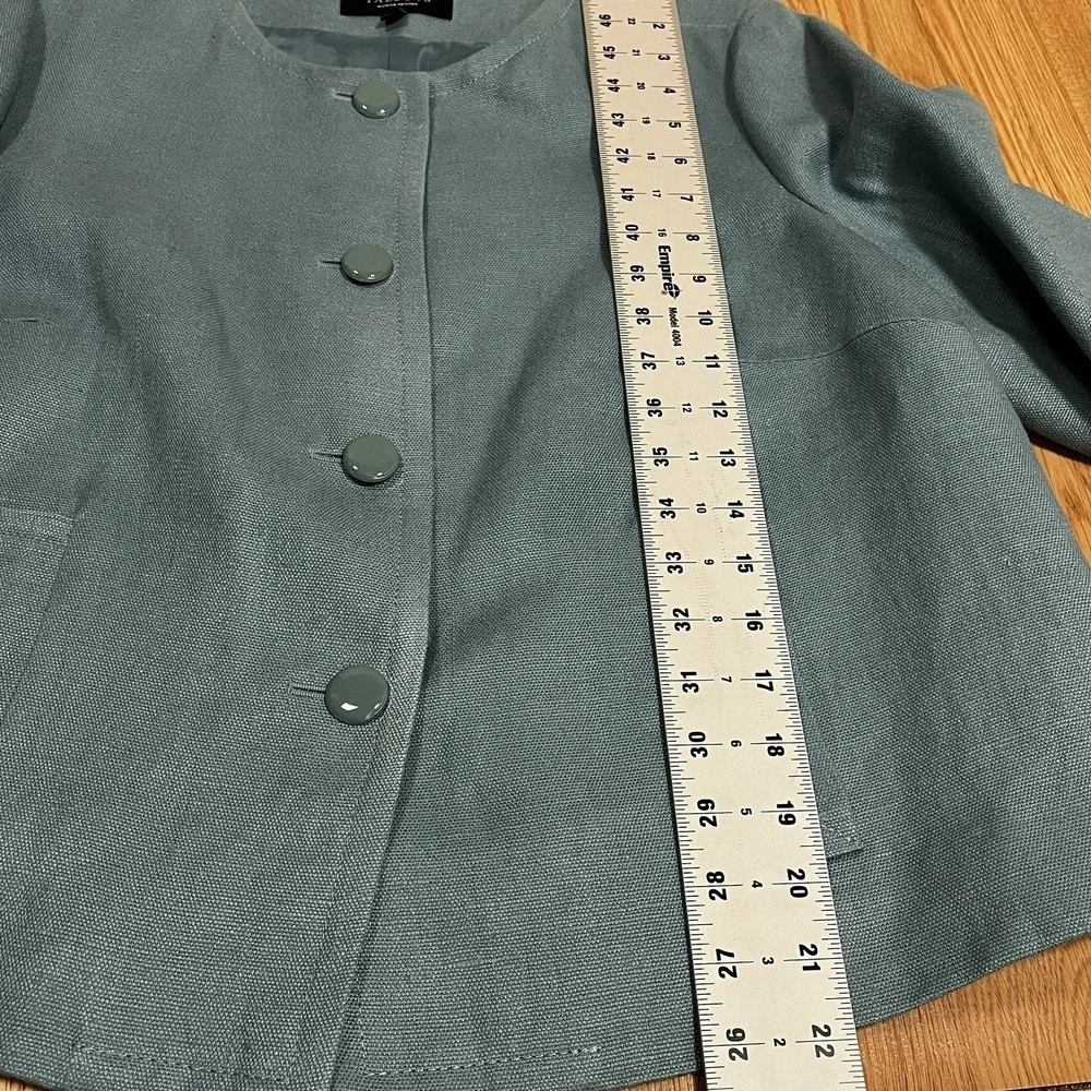 Talbots Woman Petites Blue 100% Linen Collarless Button Jacket 14WP Tailored